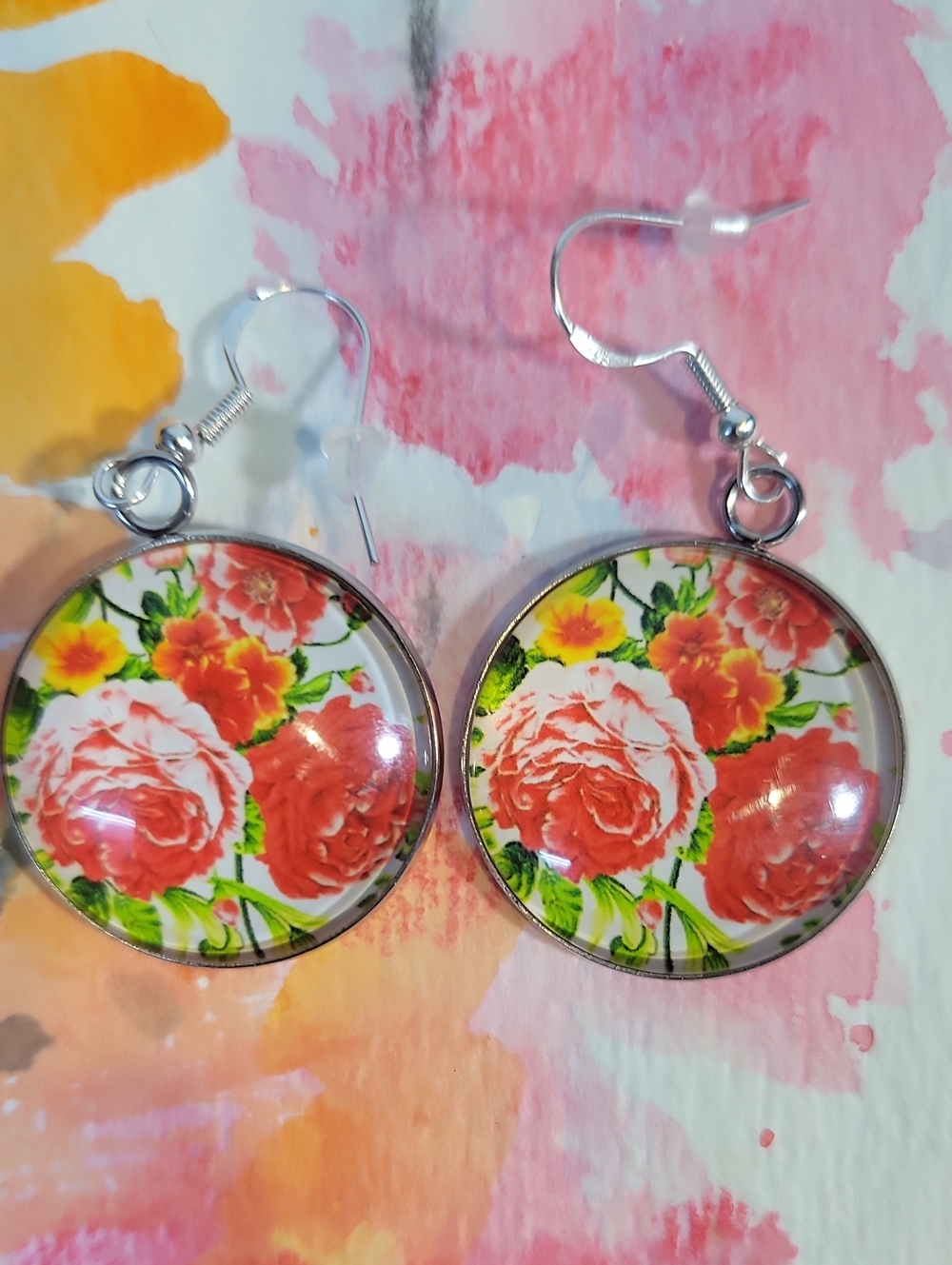 Dangle Earrings~Apricot GardenSterling Silver Ear Wires~Original Watercolor ACEO